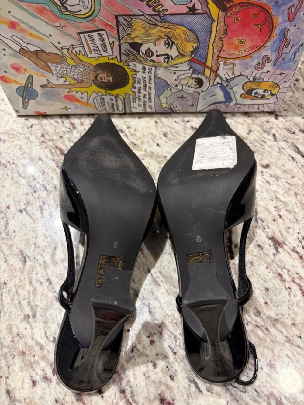 Jeffrey Campbell Black Patent Slingback Pumps with Silver Pointed Cap - Picture 3 of 4